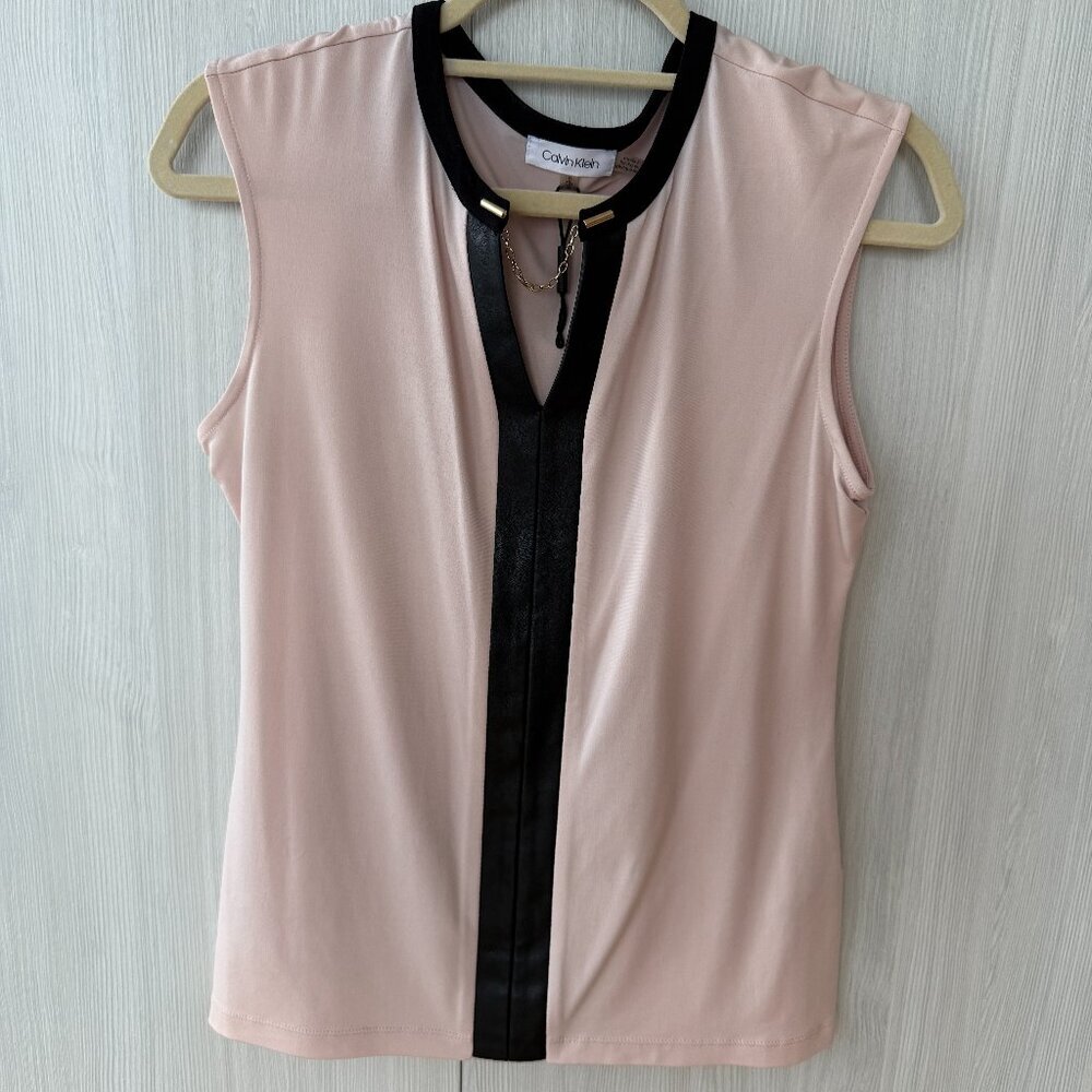 Calvin Klein Blush Pink Sleeveless Blouse with Black Trim